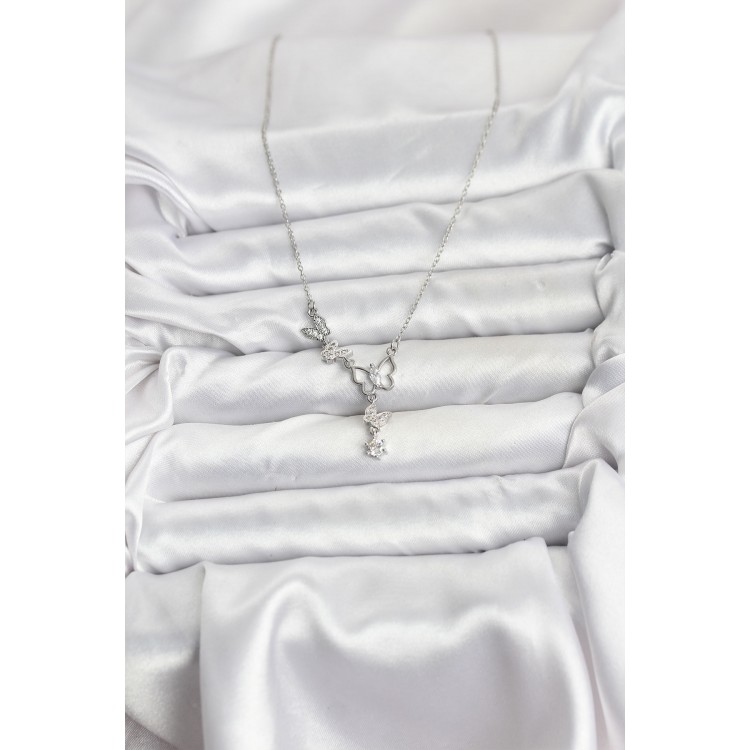 316L Stainless Steel Chain Silver Color Butterfly Design Women's Necklace - TJ-BKO10677