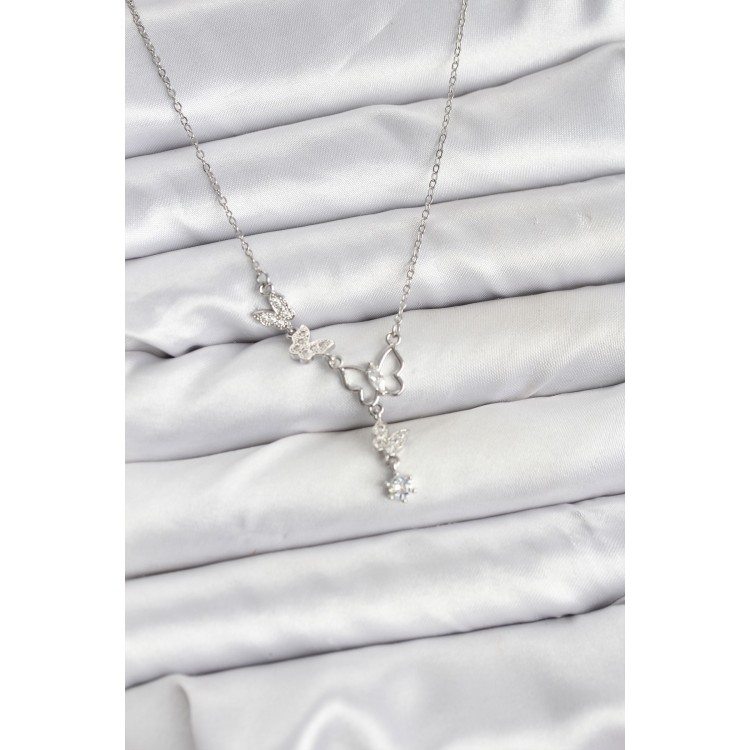 316L Stainless Steel Chain Silver Color Butterfly Design Women's Necklace - TJ-BKO10677
