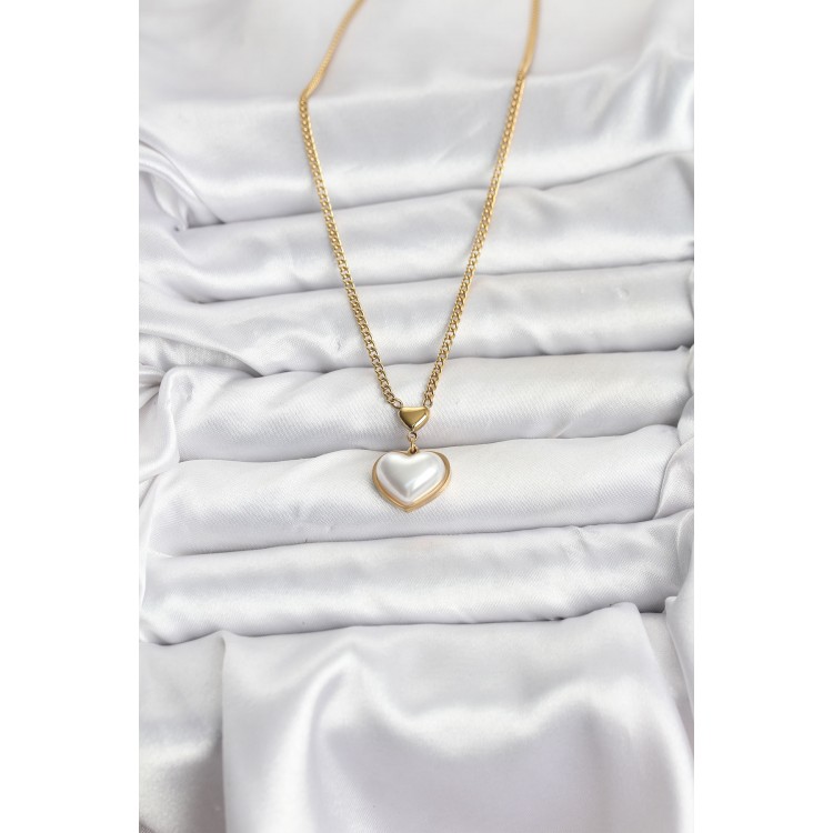 316L Stainless Steel Chain Gold-Colored Curved Heart Design Women's Necklace - TJ-BKO10685