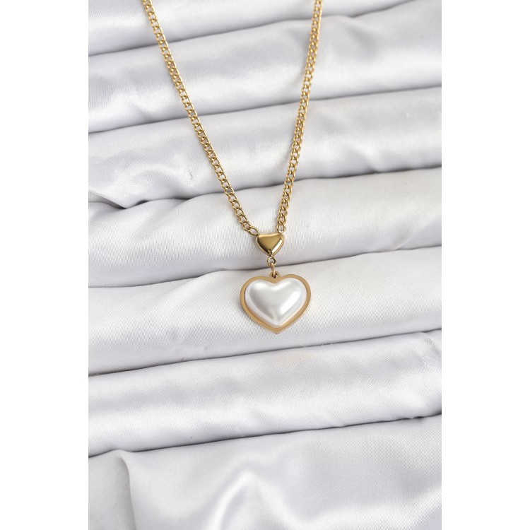 316L Stainless Steel Chain Gold-Colored Curved Heart Design Women's Necklace - TJ-BKO10685