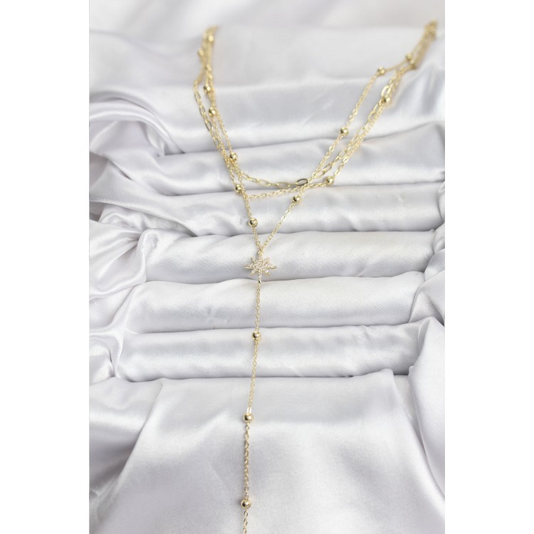 Gold-Colored Polar Star Detailed 3-Piece Women's Necklace Set - TJ-BKO10689