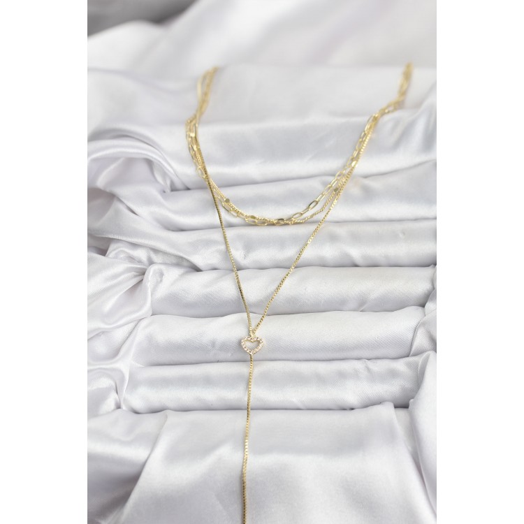 Gold-Colored Heart-Detailed 3-Piece Set Women's Necklace - TJ-BKO10690