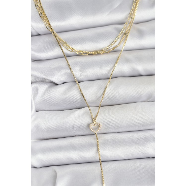 Gold-Colored Heart-Detailed 3-Piece Set Women's Necklace - TJ-BKO10690 Gold-Colored Heart-Detailed 3-Piece Set Women's Necklace - TJ-BKO10690