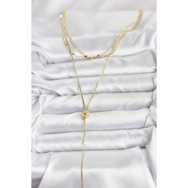 Gold-Colored Rice Knot Model Detailed 3-Piece Set Women's Necklace - TJ-BKO10693