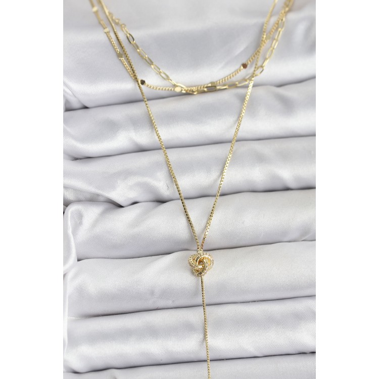 Gold-Colored Rice Knot Model Detailed 3-Piece Set Women's Necklace - TJ-BKO10693