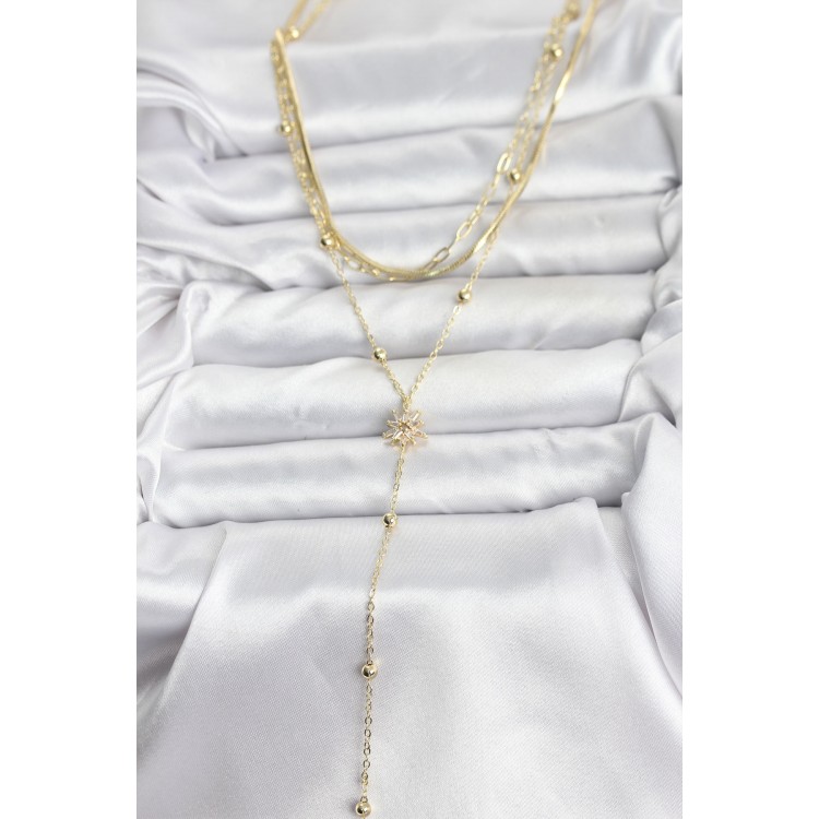 Gold-Colored Polar Star Model Detailed 3-Piece Set Women's Necklace - TJ-BKO10694