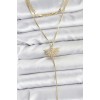 Gold-Colored Zircon Stone Fan Model Detailed 3-Piece Combination Y Women's Necklace - TJ-BKO10695