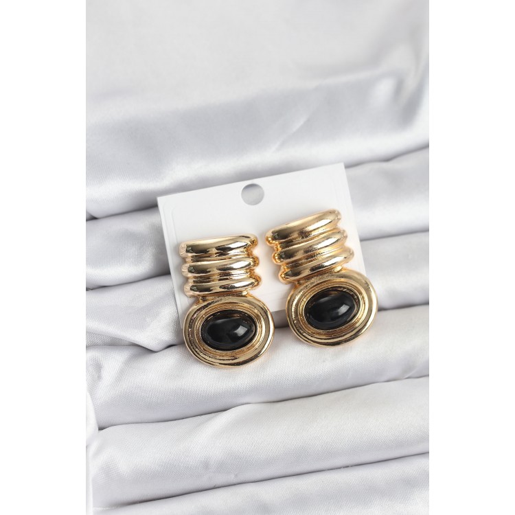 Gold-Plated Black Vintage Women's Earrings - TJ-BKP11363 Gold-Plated Black Vintage Women's Earrings - TJ-BKP11363