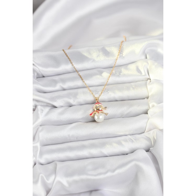 316L Stainless Steel Chain Gold Color Snowman Model Christmas-Themed Women's Necklace - TJ-BKO10702