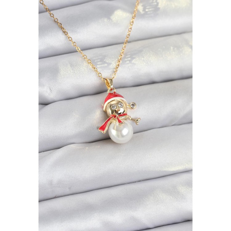316L Stainless Steel Chain Gold Color Snowman Model Christmas-Themed Women's Necklace - TJ-BKO10702