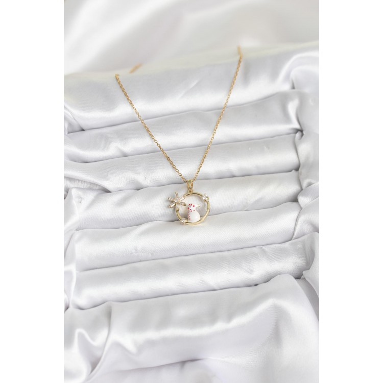 316L Steel Chain Gold Zircon Stone New Year's Theme Women's Necklace - TJ-BKO10704