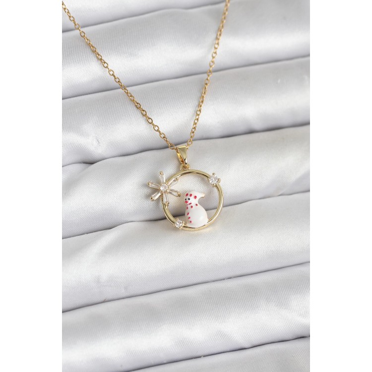 316L Steel Chain Gold Zircon Stone New Year's Theme Women's Necklace - TJ-BKO10704