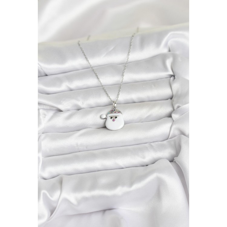 316L Stainless Steel Chain Silver-Tipped Snowman Head Model Christmas-Themed Women's Necklace - TJ-BKO10705