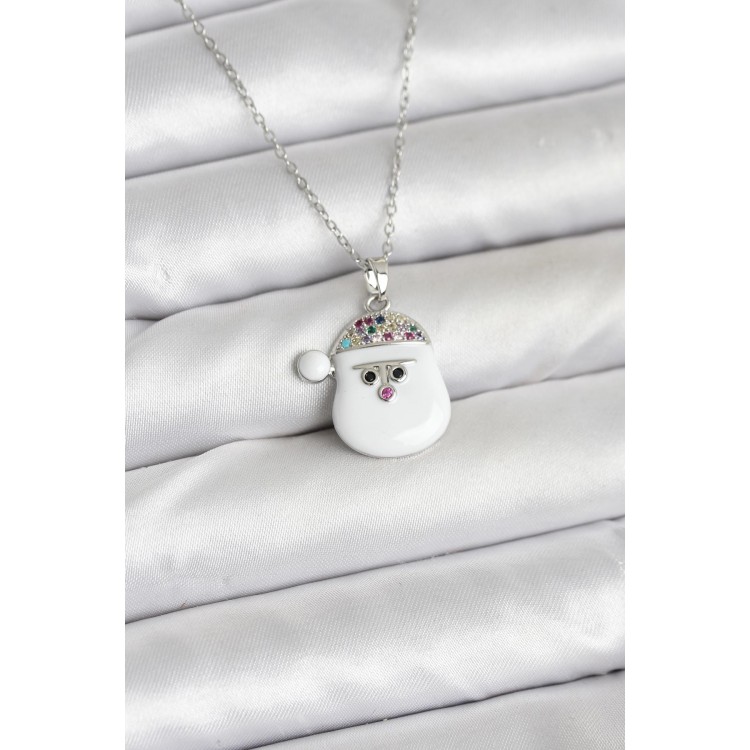 316L Stainless Steel Chain Silver-Tipped Snowman Head Model Christmas-Themed Women's Necklace - TJ-BKO10705