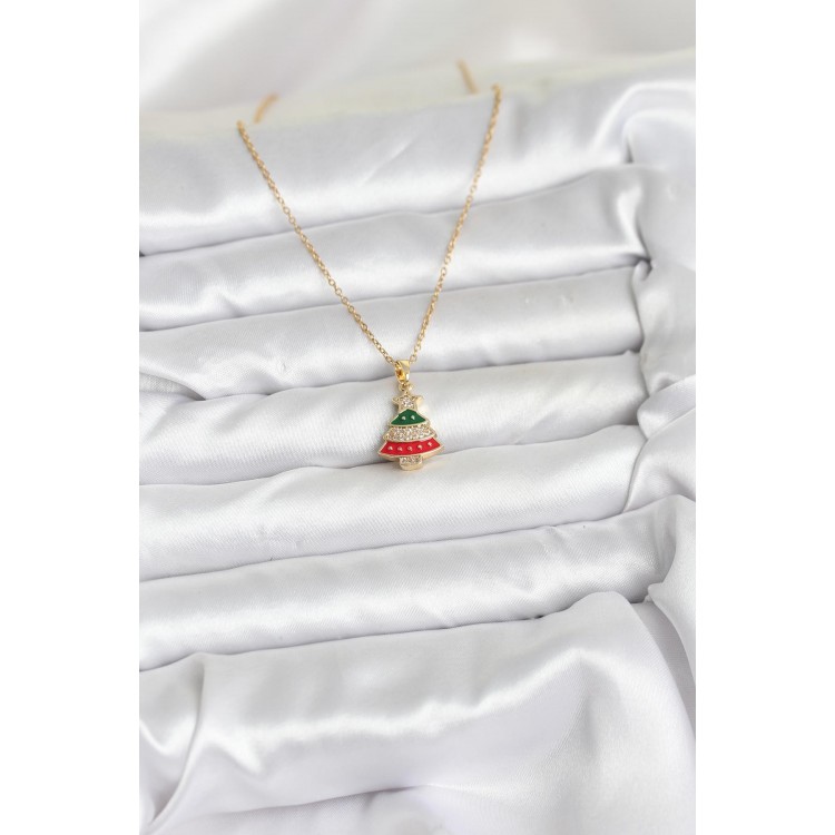 316L Steel Chain Gold Pine Tree Model Zircon Stone Christmas-Themed Women's Necklace - TJ-BKO10710