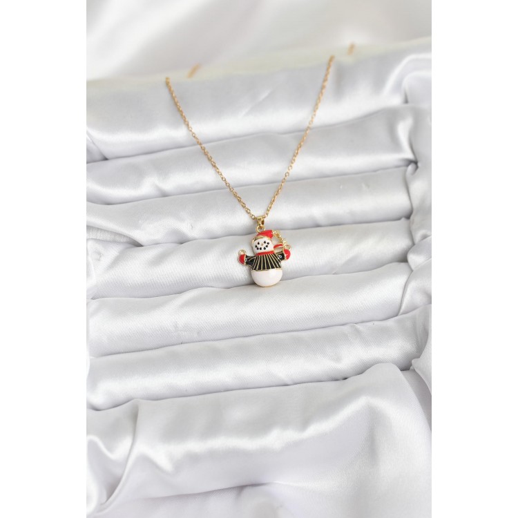 316L Stainless Steel Chain Gold Color Snowman Figure Christmas-Themed Women's Necklace - TJ-BKO10712
