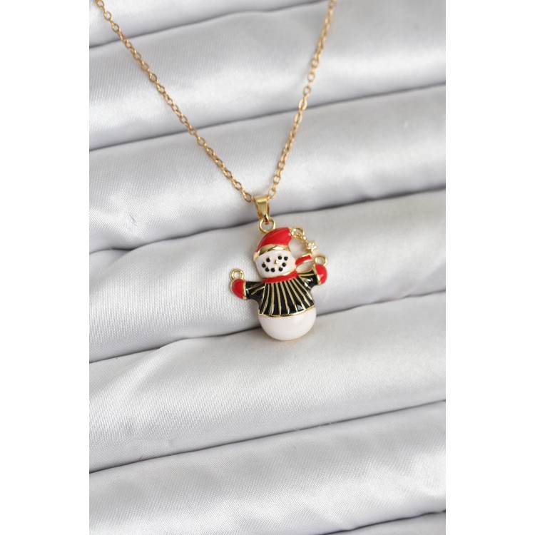 316L Stainless Steel Chain Gold Color Snowman Figure Christmas-Themed Women's Necklace - TJ-BKO10712