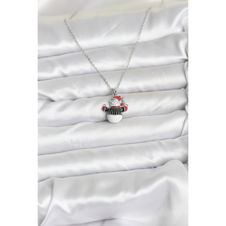 316L Stainless Steel Chain Silver-Colored Snowman Figure Christmas-Themed Women's Necklace - TJ-BKO10713