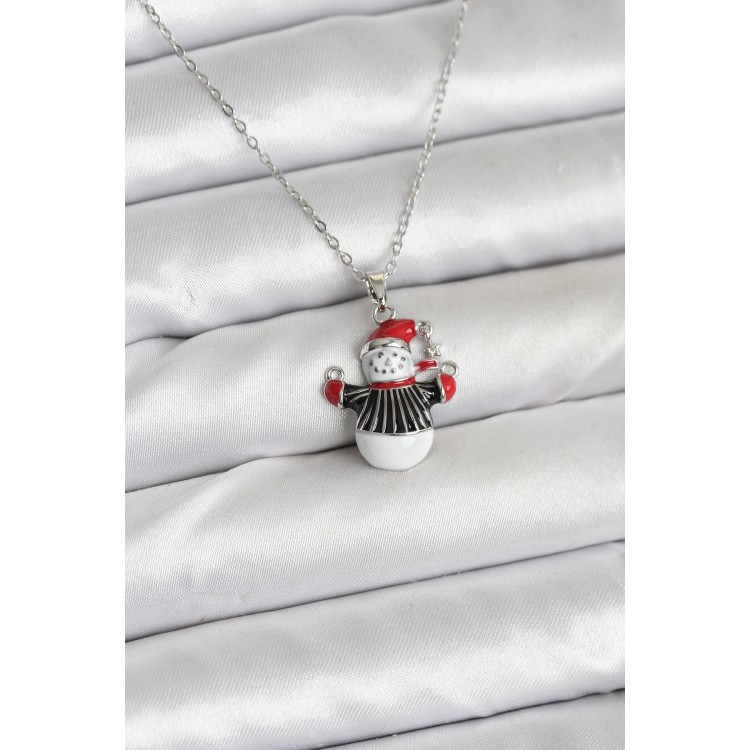 316L Stainless Steel Chain Silver-Colored Snowman Figure Christmas-Themed Women's Necklace - TJ-BKO10713