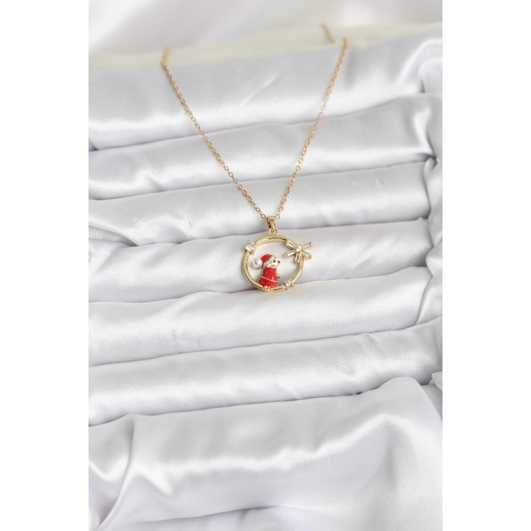 316L Steel Chain Gold Zircon Stone New Year Theme Women's Necklace - TJ-BKO10718