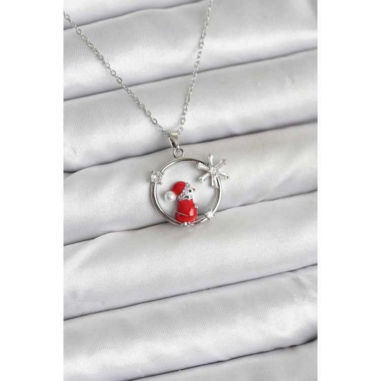 316L Steel Chain Silver Zircon Stone New Year Theme Women's Necklace - TJ-BKO10719