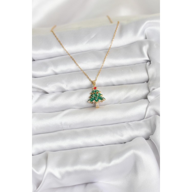 316L Stainless Steel Chain Gold Pine Tree Design Christmas-Themed Women's Necklace - TJ-BKO10720