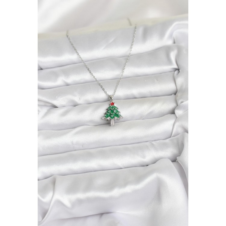 316L Stainless Steel Chain Silver Pine Tree Design Christmas-Themed Women's Necklace - TJ-BKO10721