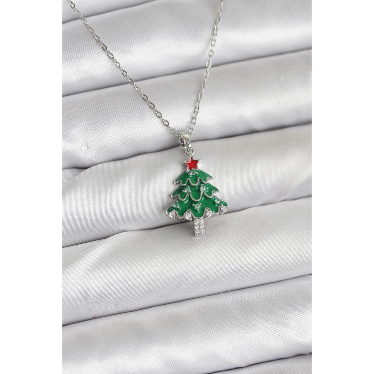 316L Stainless Steel Chain Silver Pine Tree Design Christmas-Themed Women's Necklace - TJ-BKO10721