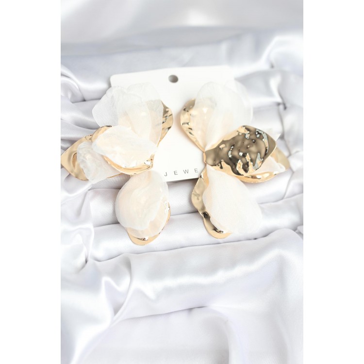Gold-Colored White Tulle Lotus Women's Earrings - TJ-BKP11373 Gold-Colored White Tulle Lotus Women's Earrings - TJ-BKP11373