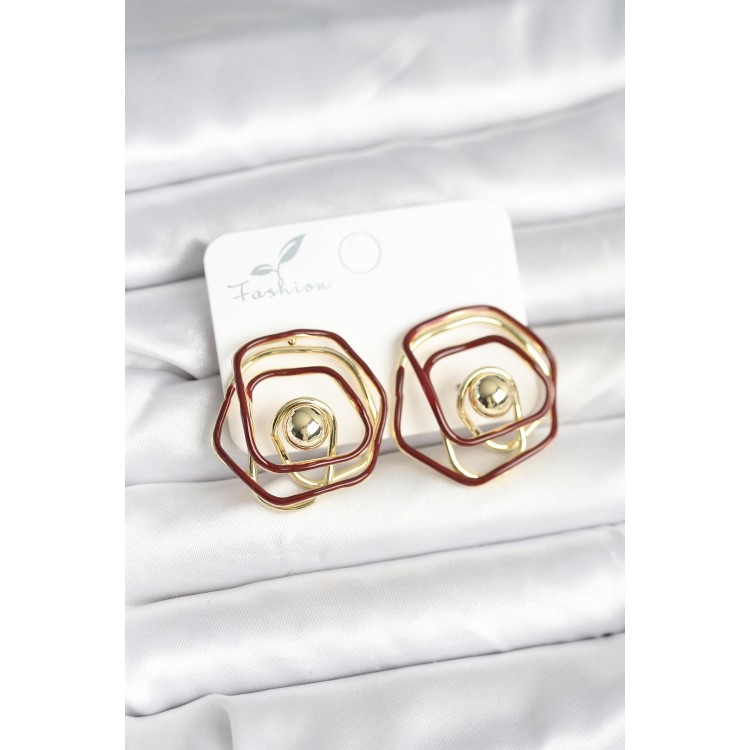 Gold-Plated Geometric Rose Design Women's Earrings - TJ-BKP11374 Gold-Plated Geometric Rose Design Women's Earrings - TJ-BKP11374