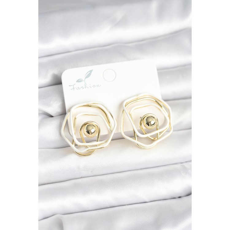 Gold-Plated White Enamel Geometric Rose Design Women's Earrings - TJ-BKP11375