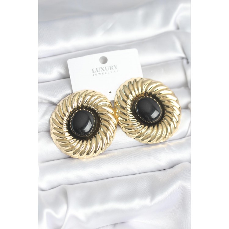 Gold-Plated Black Beaded Vintage Women's Earrings - TJ-BKP11388 Gold-Plated Black Beaded Vintage Women's Earrings - TJ-BKP11388