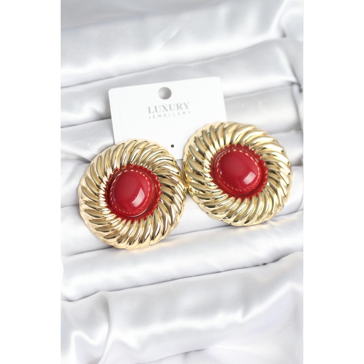 Gold-Colored Vintage Women's Earrings with Burgundy Beads - TJ-BKP11389 Gold-Colored Vintage Women's Earrings with Burgundy Beads - TJ-BKP11389