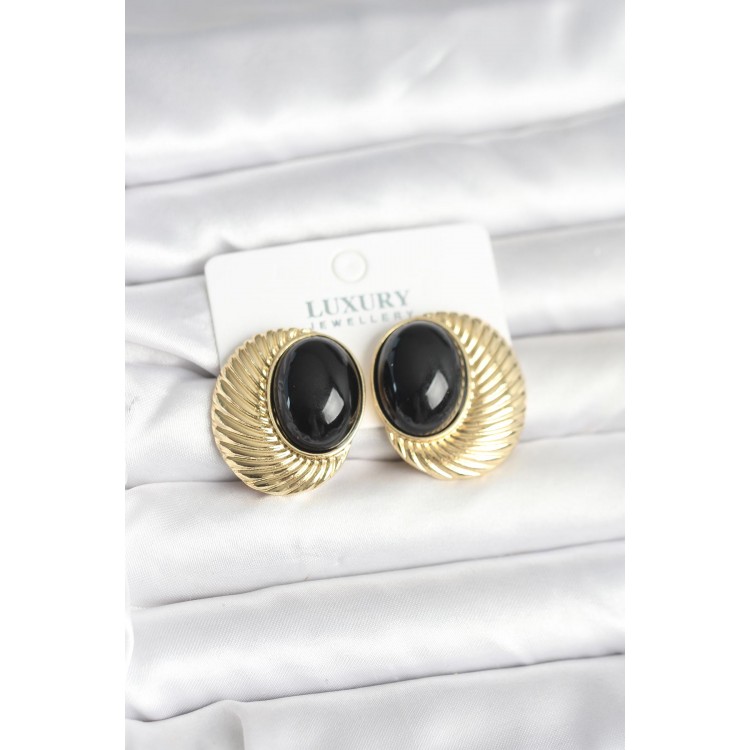 Gold-Plated Black Beaded Oval Vintage Women's Earrings - TJ-BKP11390 Gold-Plated Black Beaded Oval Vintage Women's Earrings - TJ-BKP11390