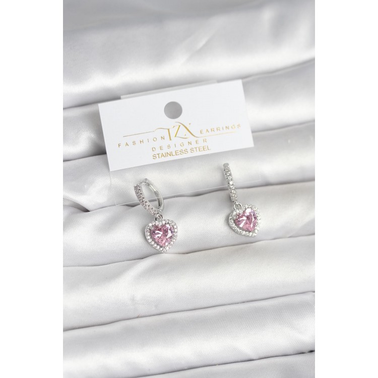 Rice Silver Pink Color Zircon Stone Heart Model Women's Earrings - TJ-BKP11395 Rice Silver Pink Color Zircon Stone Heart Model Women's Earrings - TJ-BKP11395