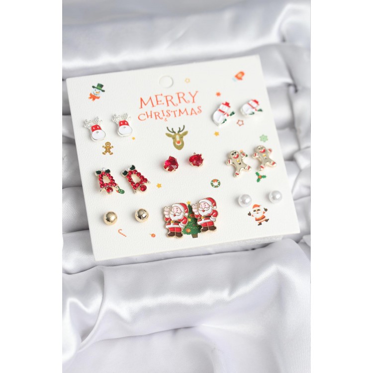 New Year's Theme Mixed Model 8 Pair New Year's Theme Women's Earring Set - TJ-BKP11399