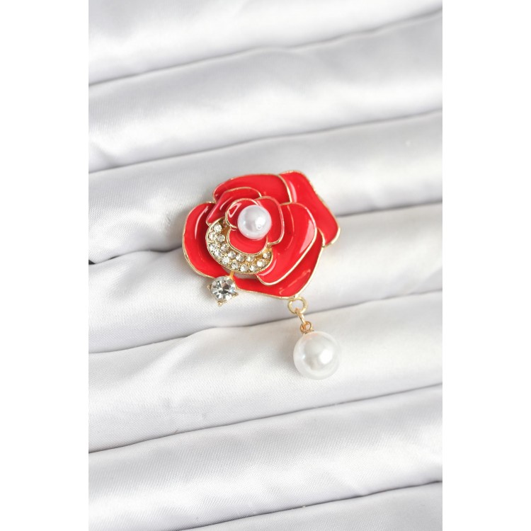 Red Rose Pearl Brooch - TJ-BR469