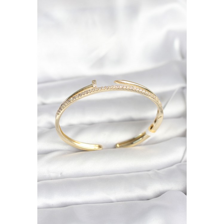 Gold-Colored Zircon Stone Stud Model Women's Cuff Bracelet - TJ-BB8090