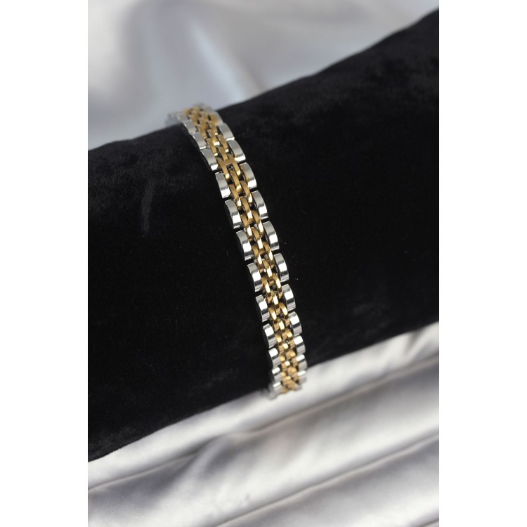 316L Steel 7 mm Thickness Gold and Silver Colored Men's Bracelet - TJ-EB3766
