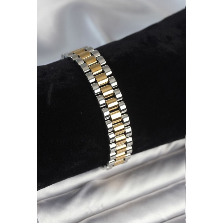 316L Steel Gold and Silver Color 12 mm Thickness Men's Bracelet - TJ-EB3775
