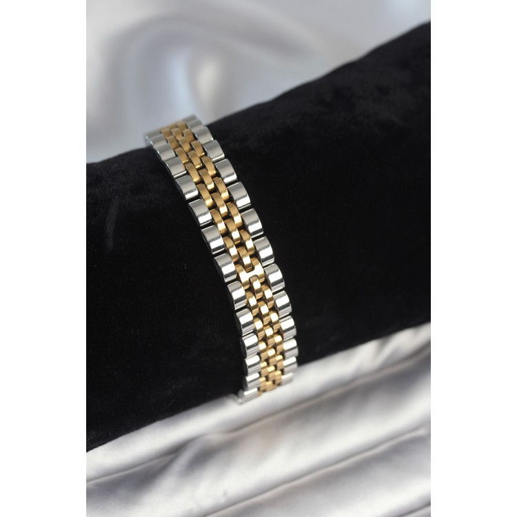 316L Steel 12 mm Thickness Gold and Silver Colored Men's Bracelet - TJ-EB3778