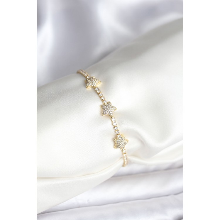 Star Model Zircon Stone Gold Color Brass Waterway Women's Bracelet - TJ-BB8096 Star Model Zircon Stone Gold Color Brass Waterway Women's Bracelet - TJ-BB8096