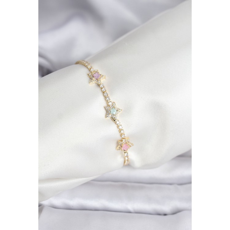 Colorful Star Model Zircon Stone Gold Color Brass Waterway Women's Bracelet - TJ-BB8100