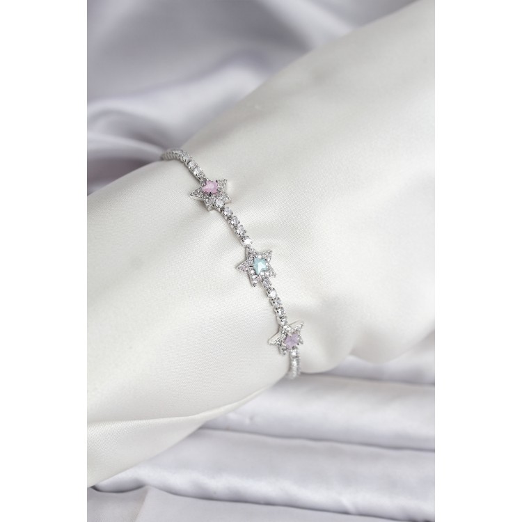 Colorful Star Model Zircon Stone Silver Color Brass Waterway Women's Bracelet - TJ-BB8101