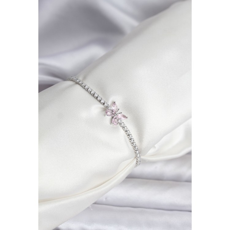 Butterfly Model Zircon Stone Silver Color Brass Waterway Women's Bracelet - TJ-BB8103