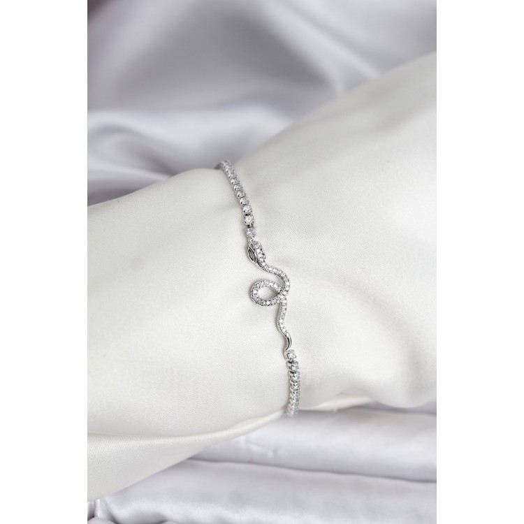Snake Model Zircon Stone Silver Color Brass Waterway Women's Bracelet - TJ-BB8105