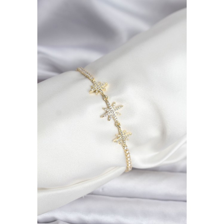 North Star Model Zircon Stone Gold Color Waterway Women's Bracelet - TJ-BB8106