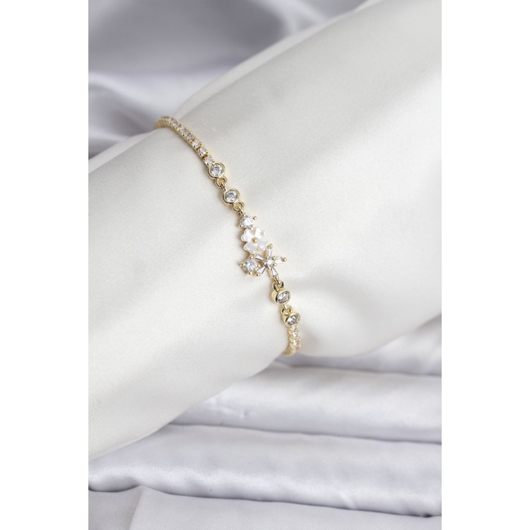 Floral Design Zircon Stone Gold Color Waterway Women's Bracelet - TJ-BB8110
