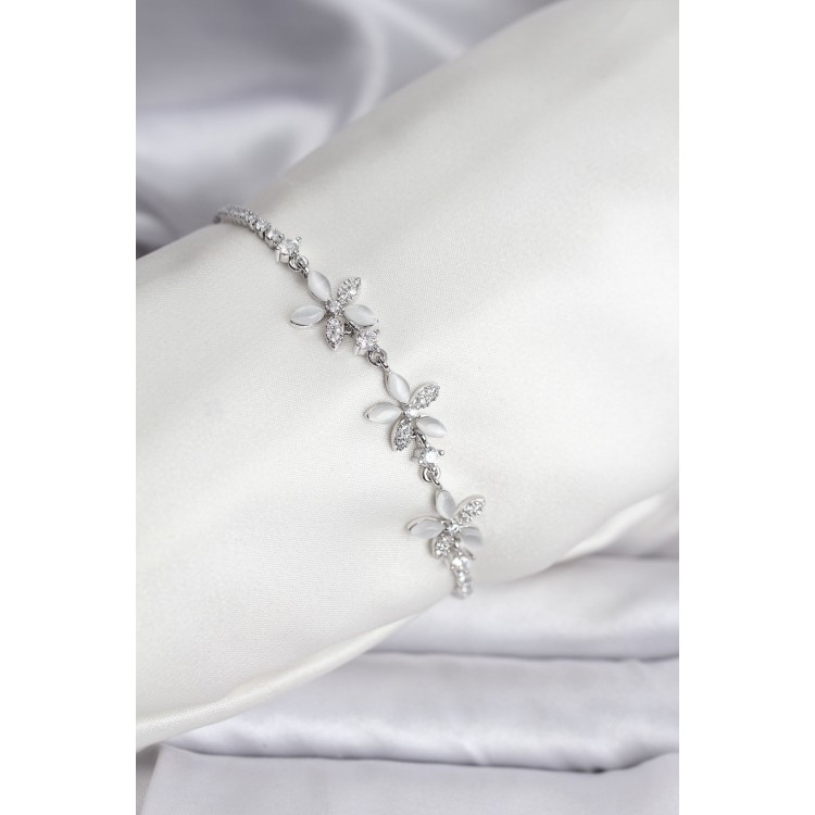 Flower Design Zircon Stone Silver-Colored Brass Waterway Women's Bracelet - TJ-BB8113