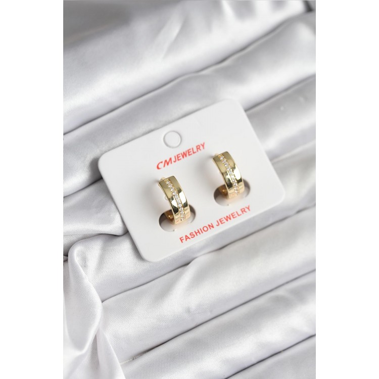 14K Gold-Plated Zircon Stone Hoop Earrings for Women - Model CM - TJ-BKP11410 14K Gold-Plated Zircon Stone Hoop Earrings for Women - Model CM - TJ-BKP11410